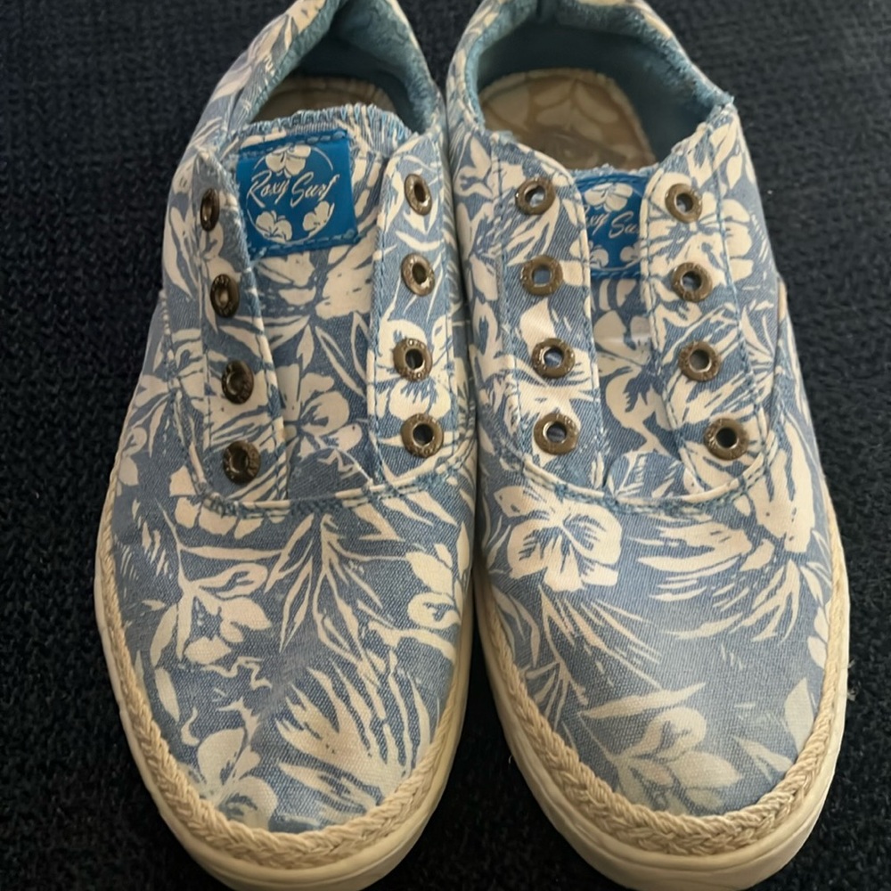 ROXY | Floral Blue Canvas‎ Slip on Sneakers